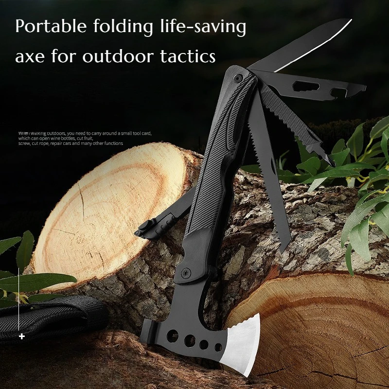 Multi-functional Extended Handle Axe Hammer Tool Outdoor T actical Axe Portable Folding Life-saving Hand Tool
