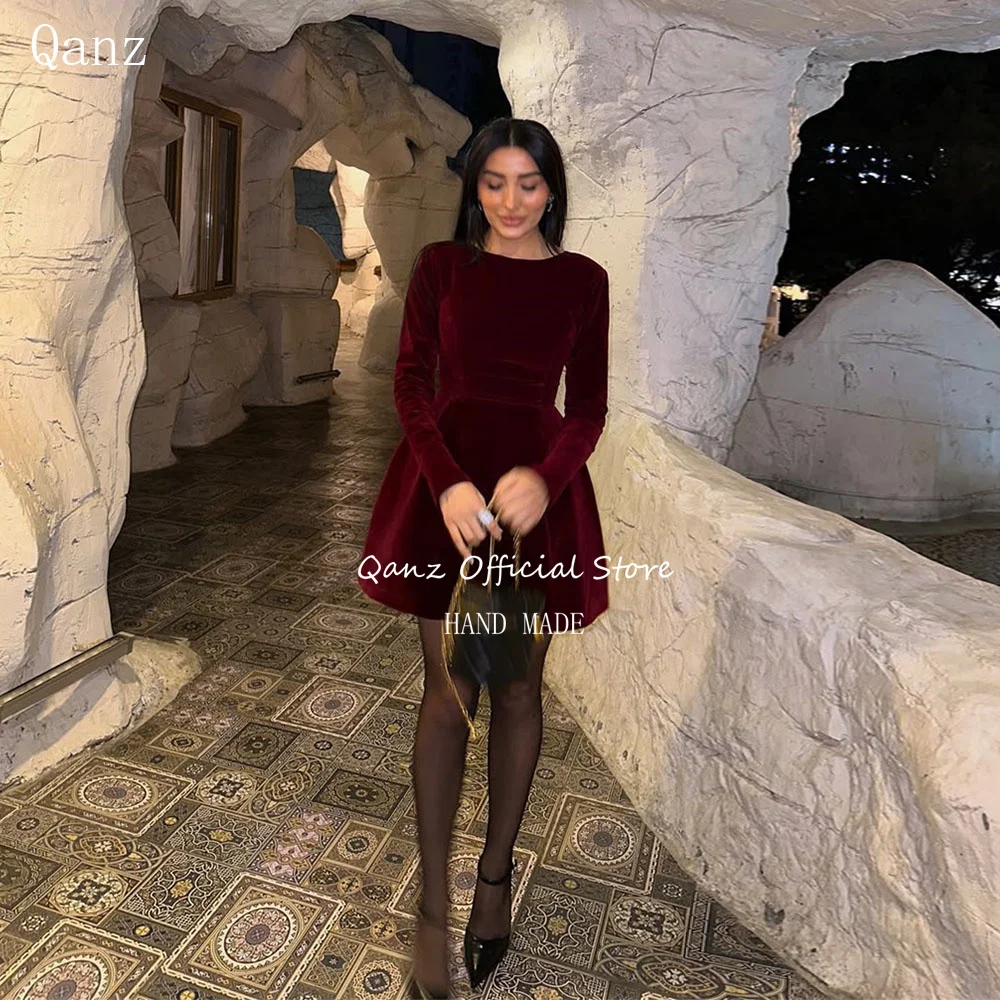 Qanz Velvet Short Homecoming Dresses Long Sleeves Burgundy O Neck Party Dress Women Vestidos Para Eventos Especiales Customized
Qanz Velvet Short Homecoming Dresses Long Sleeves Burgundy O Neck Party Dress Women Vestidos Para Eventos Especiales Customized
