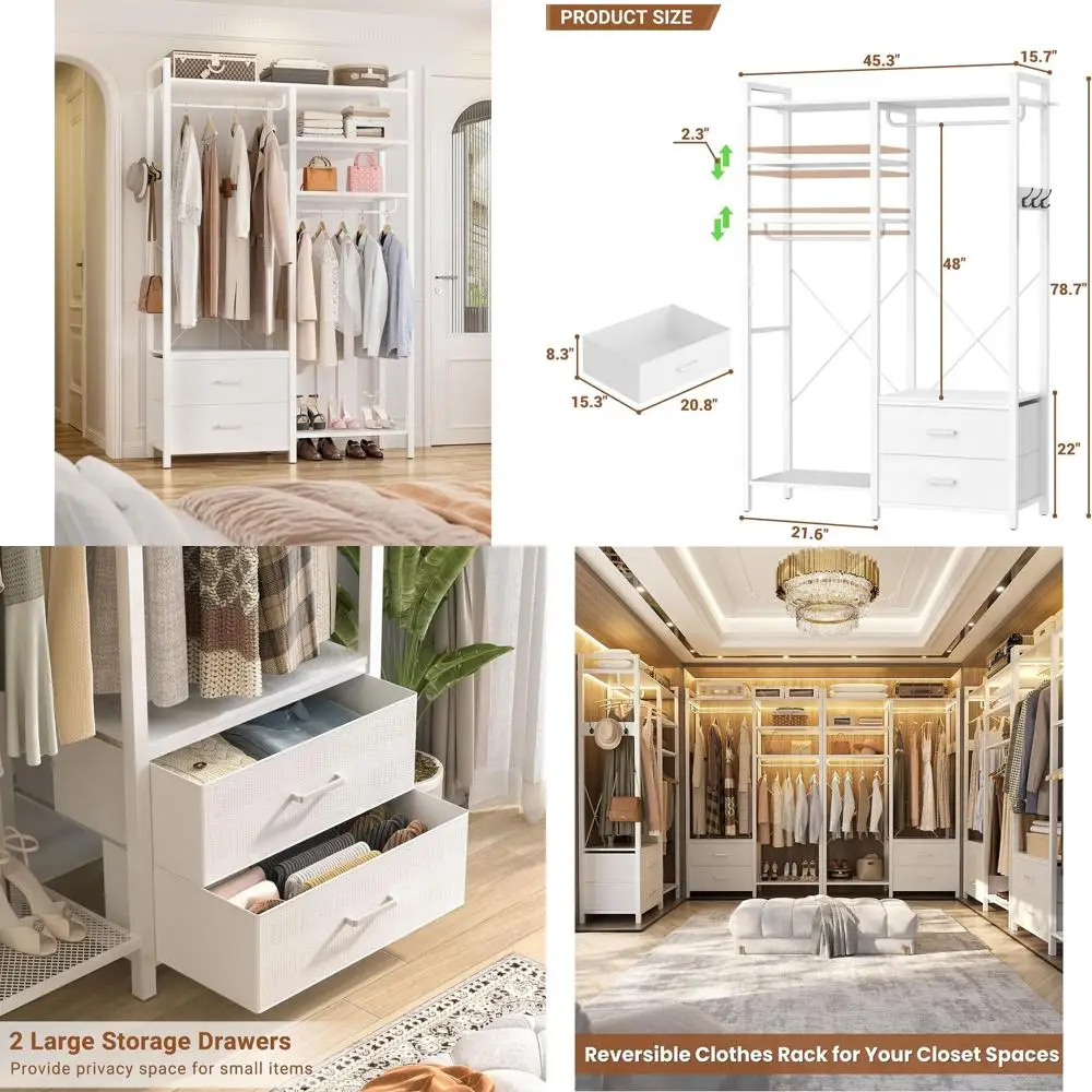 Double Decker Heavy-Duty Portable Clothes Rack with 6 Tiers, Shelves, and Hanging Hooks, White
Double Decker Heavy-Duty Portable Clothes Rack with 6 Tiers, Shelves, and Hanging Hooks, White
