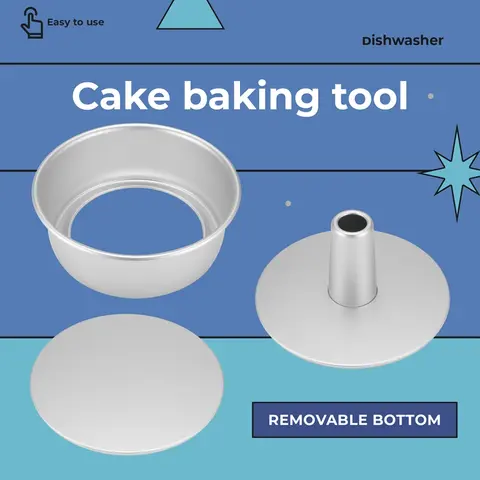 Molde para pastel de gasa redondo de aleación de aluminio de 8 pulgadas, molde para pastel de chimenea hueca con fondo extraíble, herramientas para hornear pasteles Diy-A09G