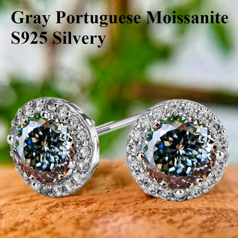 Gray Portuguese Moissanite Stud Earrings, halo moissanite S925 Sterling Silvery with 18K Golden plated, Mature Style, screw back
Gray Portuguese Moissanite Stud Earrings, halo moissanite S925 Sterling Silvery with 18K Golden plated, Mature Style, screw back