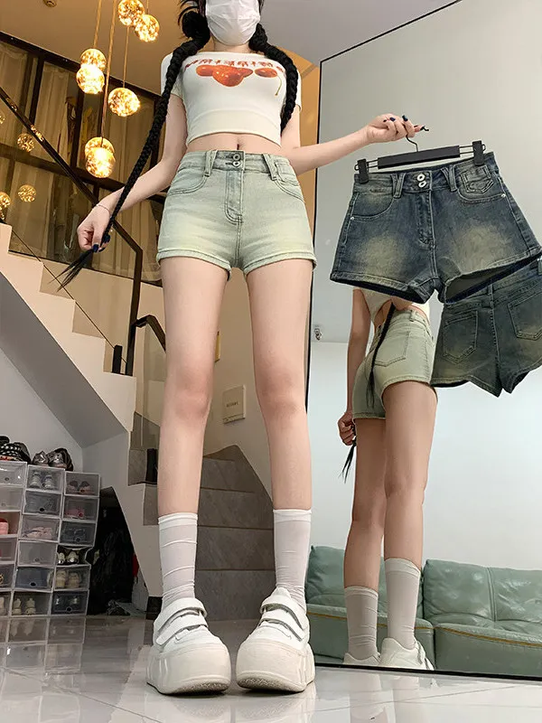 Retro Faded Denim Short Shorts Women's High Waist Double Buckle Slimming Straight Leg Hot Pants Summer New Style Cotton Polye...
Retro Faded Denim Short Shorts Women's High Waist Double Buckle Slimming Straight Leg Hot Pants Summer New Style Cotton Polye...