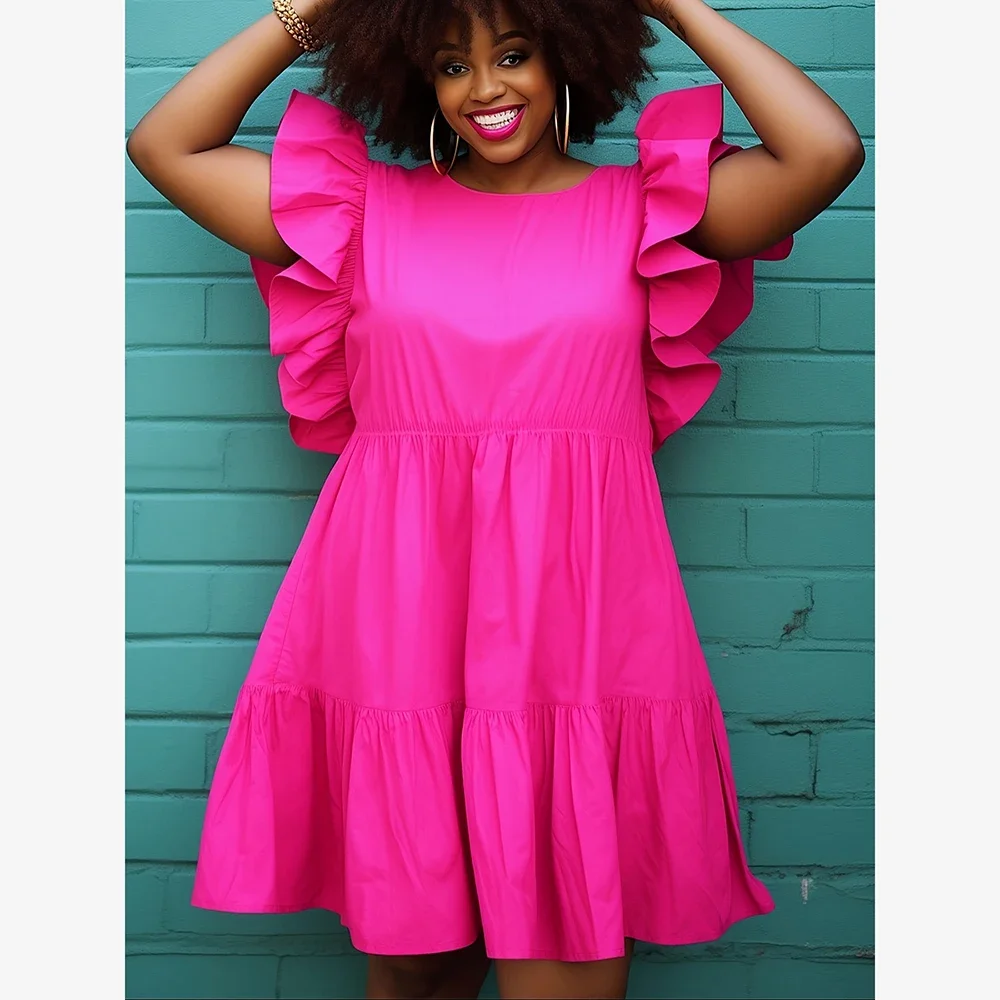 Plus Size Ruffle Sleeveless Women Dress Elegant Round Neck Loose Solid Summer Knee-Length Dresses Female Casual Vacation Vestido
Plus Size Ruffle Sleeveless Women Dress Elegant Round Neck Loose Solid Summer Knee-Length Dresses Female Casual Vacation Vestido