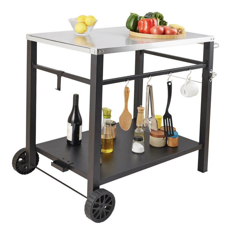 Outdoor Grill Dining Cart with Double-Shelf, BBQ Movable Food Prep Table, Multifunctional Stainless Steel Table Top, Portable
Outdoor Grill Dining Cart with Double-Shelf, BBQ Movable Food Prep Table, Multifunctional Stainless Steel Table Top, Portable