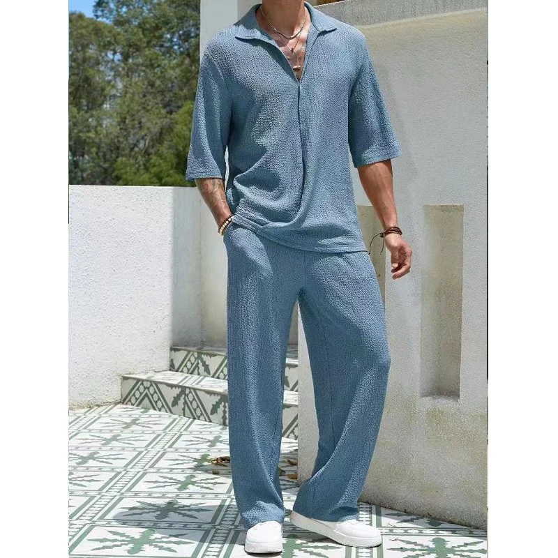 Men's Fashion Loose Men Suit Solid Half Sleeved T-shirt And Pants Water Wave Wrinkles Two-piece Set For Male Outfits
Men's Fashion Loose Men Suit Solid Half Sleeved T-shirt And Pants Water Wave Wrinkles Two-piece Set For Male Outfits