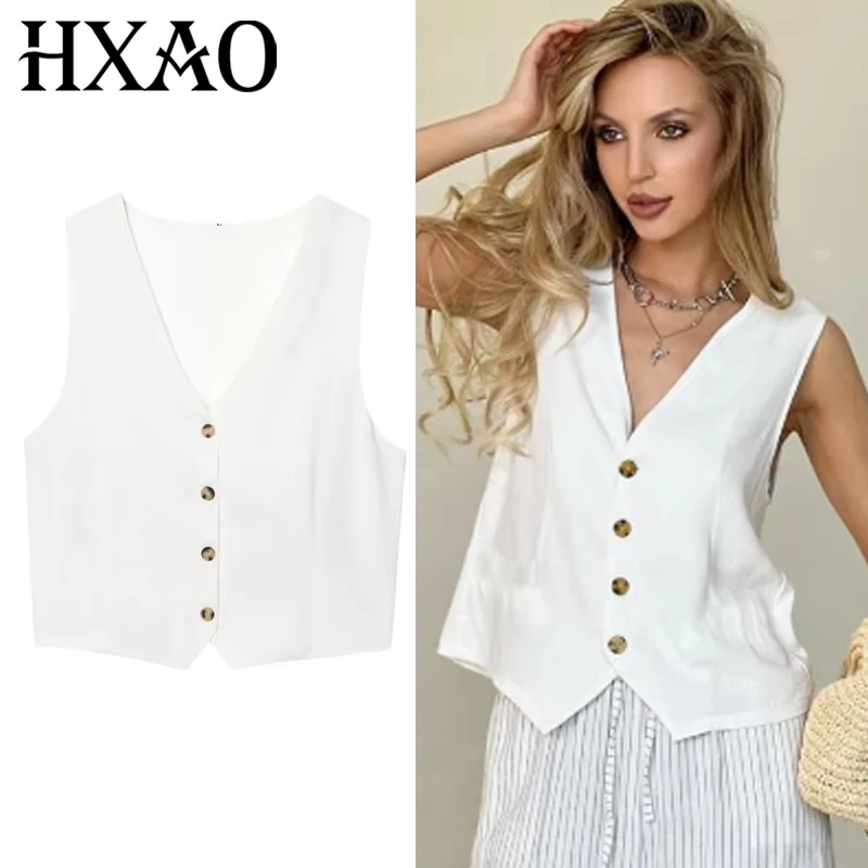 HXAO 2025, женский укороченный белый жилет, женский летний жилет с v-образным вырезом и открытой спиной, верхняя одежда на пуговицах, без рукавов, для женщин
HXAO 2025, женский укороченный белый жилет, женский летний жилет с v-образным вырезом и открытой спиной, верхняя одежда на пуговицах, без рукавов, для женщин