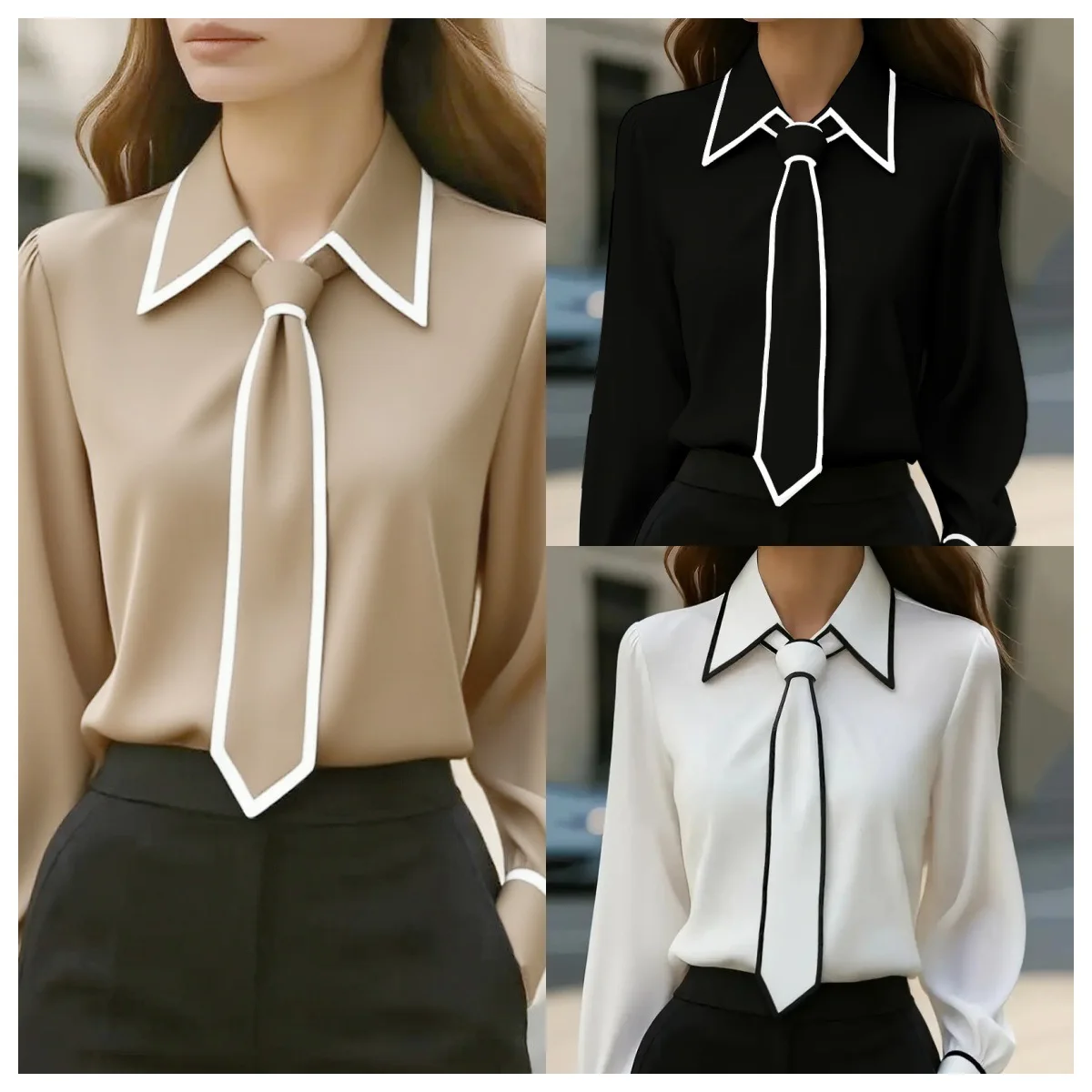 Women's Contrast Trim Tie Neck Blouse Office Formal Long Sleeve Shirt for Business Casual Work Commute and Professional Wear
Women's Contrast Trim Tie Neck Blouse Office Formal Long Sleeve Shirt for Business Casual Work Commute and Professional Wear