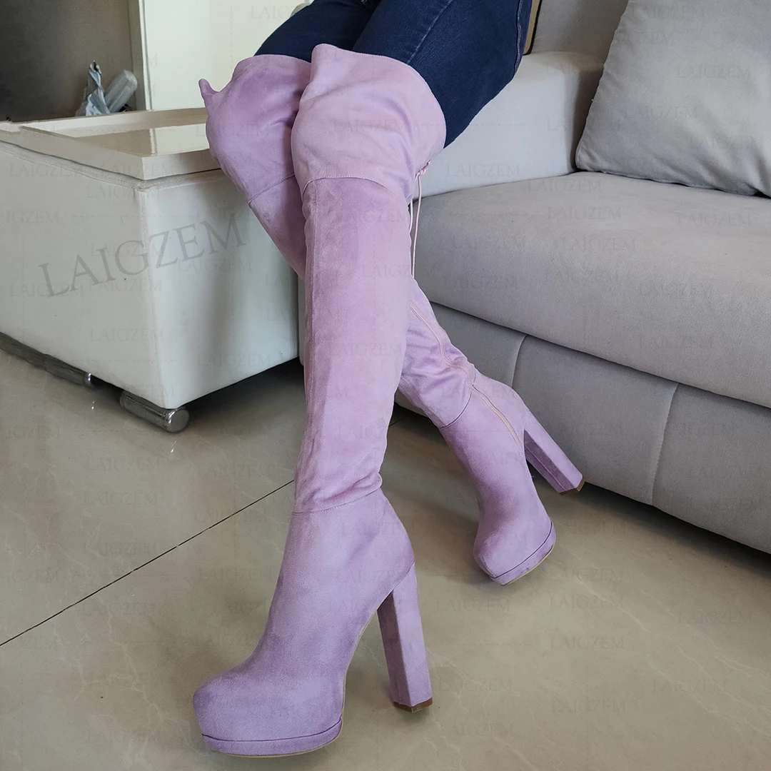 LAIGZEM Women Over Knee Boots Round Toe Platform Thick High Heels Boots Ladies Handmade Shoes Woman Botas Big Size 41 43 45 52
LAIGZEM Women Over Knee Boots Round Toe Platform Thick High Heels Boots Ladies Handmade Shoes Woman Botas Big Size 41 43 45 52