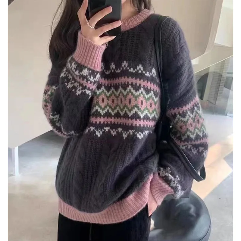 Autumn Winter Round Neck Knitwears Diamond Patchwork Casual Knit Sweater Women Loose Knitting Jumper Ladies Pullovers Top
Autumn Winter Round Neck Knitwears Diamond Patchwork Casual Knit Sweater Women Loose Knitting Jumper Ladies Pullovers Top