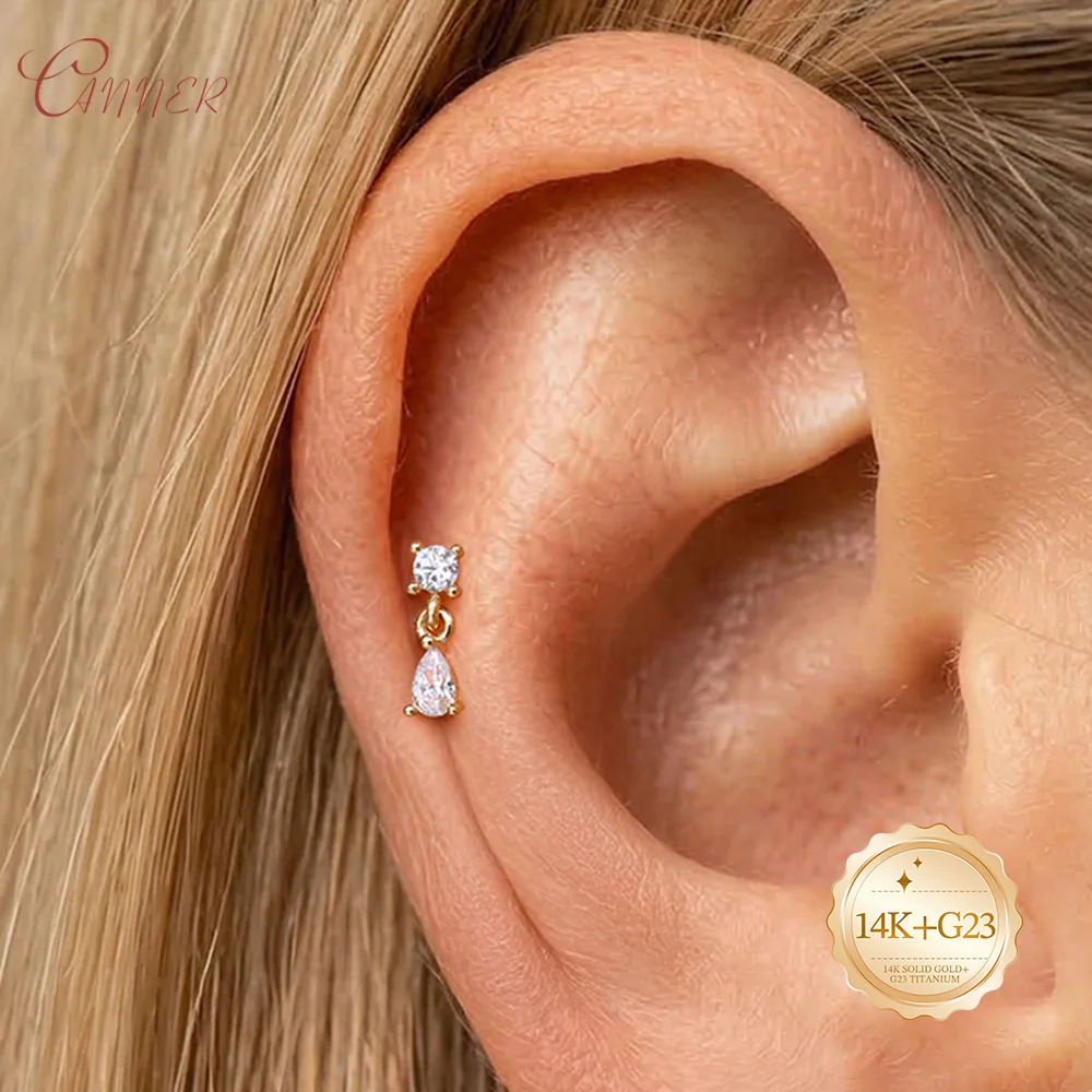 CANNER 14K Solid Gold Classic minimalist geometric splicing with diamond studded G23 titanium alloy flat head piercing earrings
CANNER 14K Solid Gold Classic minimalist geometric splicing with diamond studded G23 titanium alloy flat head piercing earrings