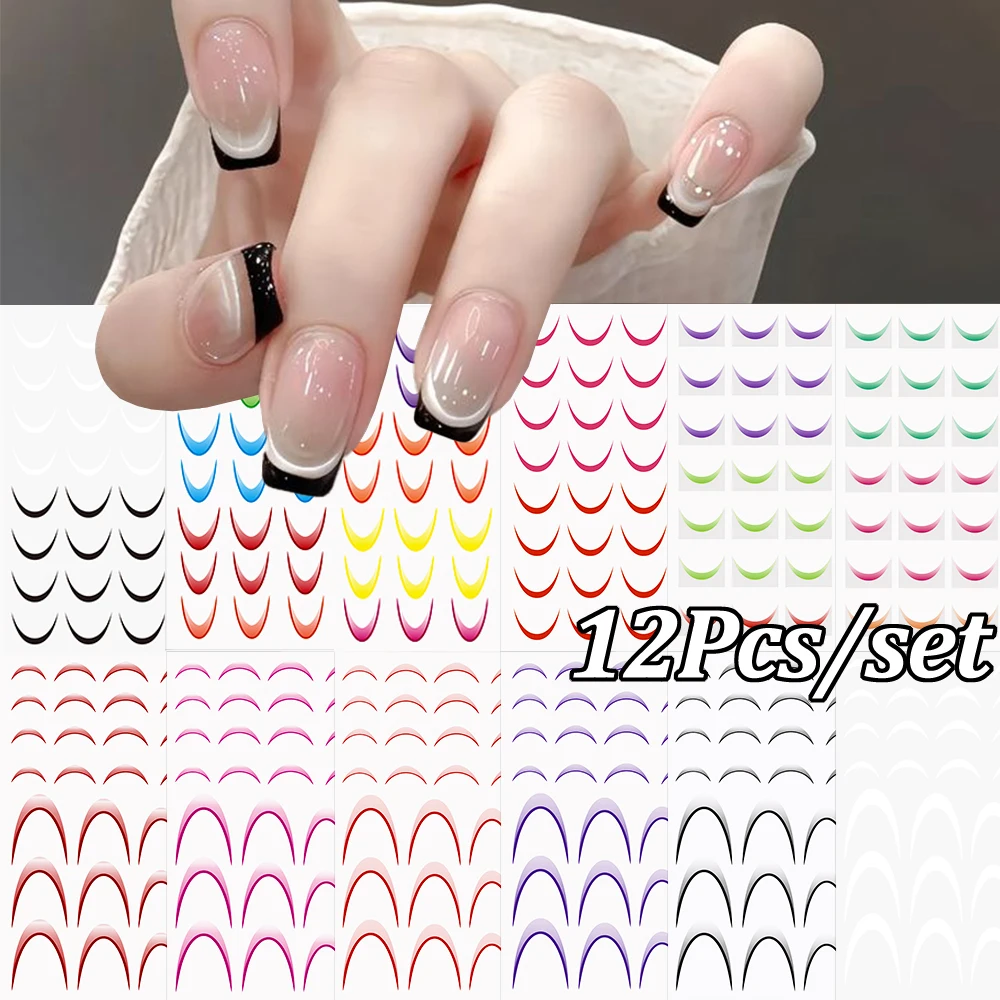 9/12Pcs Long Short French Sticker Gradient Line Nail Art Stickers 3D Bend Stripe Line Self-Adhesive Manicure Decal DIY Nail Deco
9/12Pcs Long Short French Sticker Gradient Line Nail Art Stickers 3D Bend Stripe Line Self-Adhesive Manicure Decal DIY Nail Deco