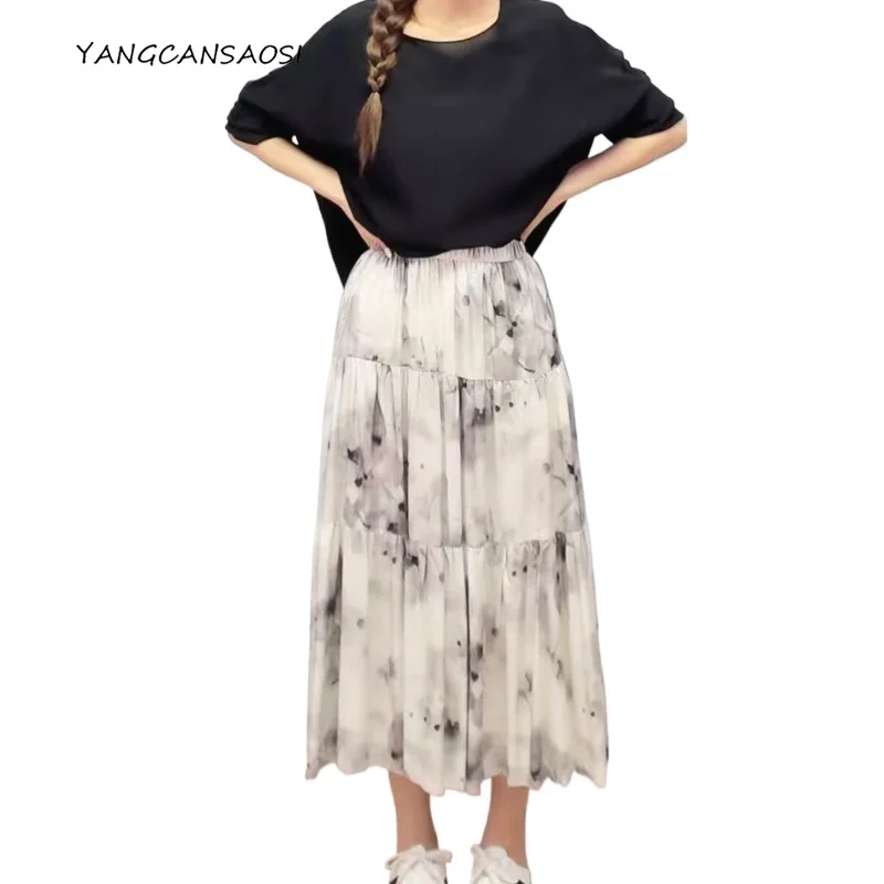 Women's Fashion Clothing 2.7m Large Swing Elegant Ink Printing 70% Natural Mulberry Silk 30% Cotton Elastic Waist A-line Skirt
Women's Fashion Clothing 2.7m Large Swing Elegant Ink Printing 70% Natural Mulberry Silk 30% Cotton Elastic Waist A-line Skirt