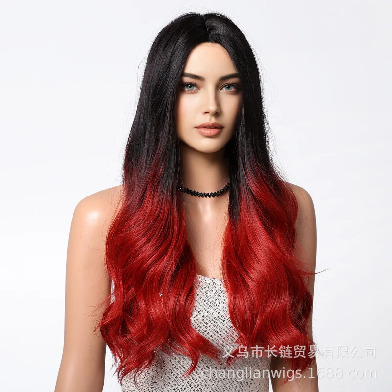 Halloween dyed gradient red with big waves dance party cosplay, fluffy full head wig for women
Halloween dyed gradient red with big waves dance party cosplay, fluffy full head wig for women