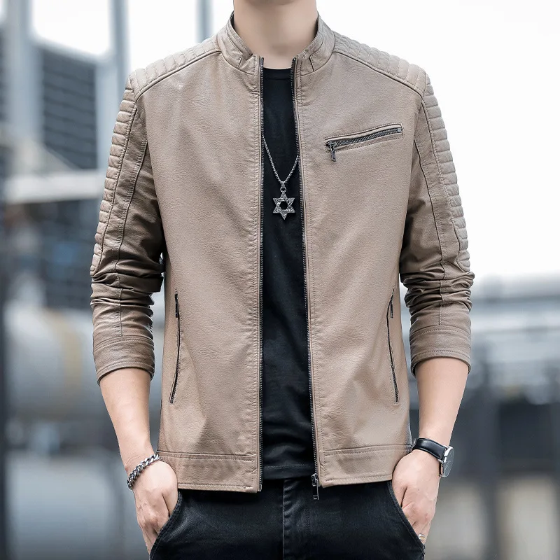 2023 Men's Fashion and Handsome PU Leather Jacket Autumn New Slim Stand Collar Motorcycle Leather Jacket
2023 Men's Fashion and Handsome PU Leather Jacket Autumn New Slim Stand Collar Motorcycle Leather Jacket