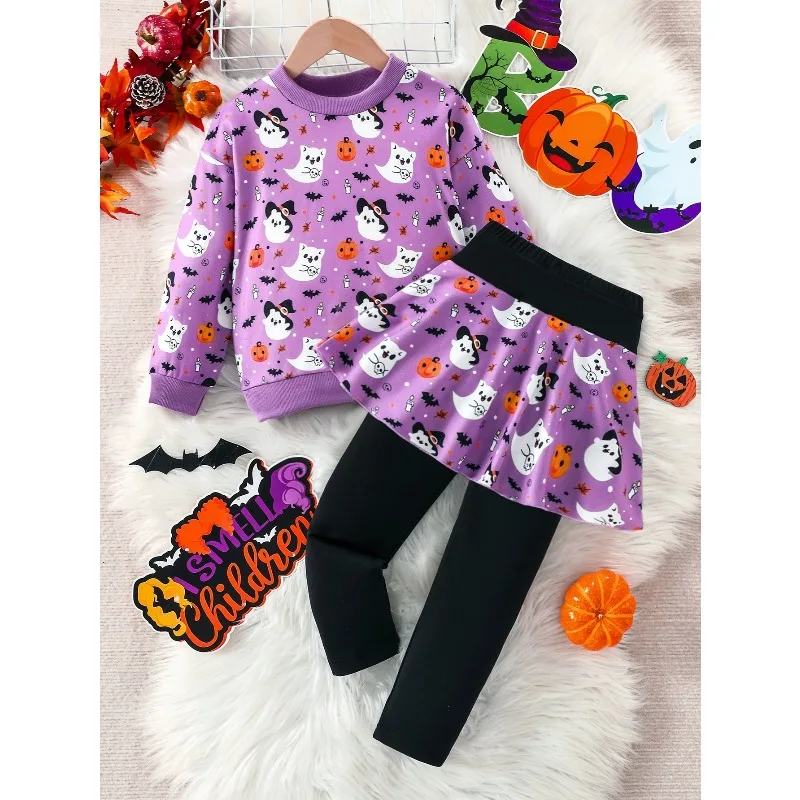 Kids Girl's Outfit Halloween Clothes For Youngsters Girls Round Neck Long Sleeve Sweatshirt + Faux 2 PCS Skirt Pants Set 3 To 10
Kids Girl's Outfit Halloween Clothes For Youngsters Girls Round Neck Long Sleeve Sweatshirt + Faux 2 PCS Skirt Pants Set 3 To 10
