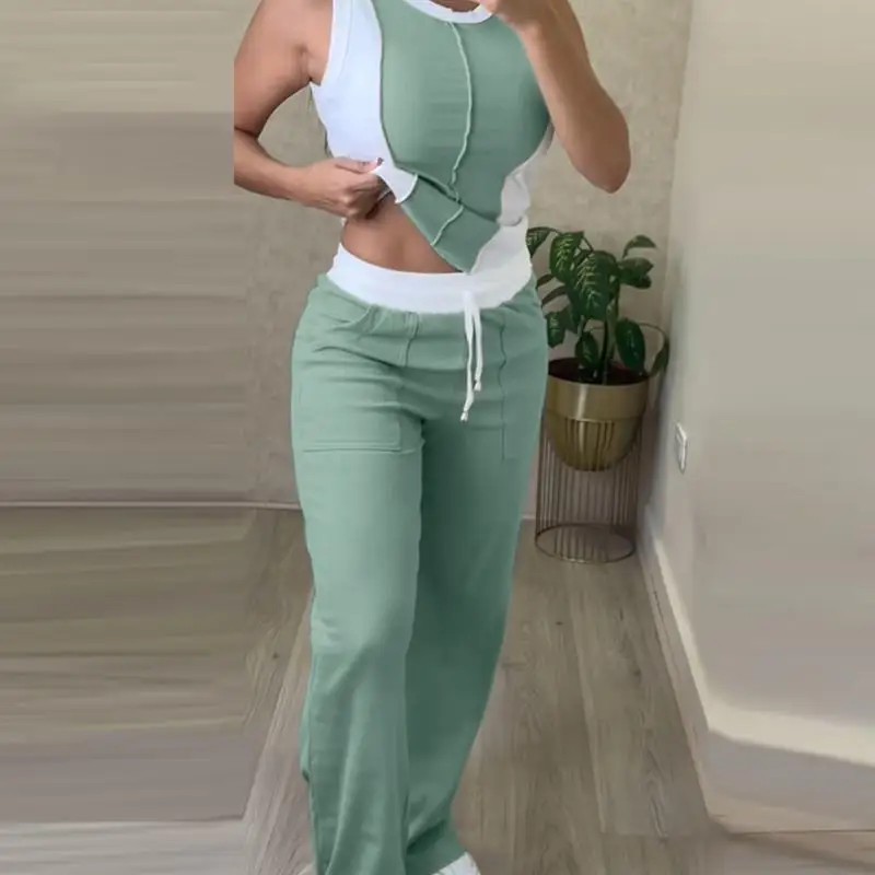 Color Block Crew Set round Neck Two-Piece Set Collision Color Neutral Style Casual Pants for Women Spring Season Other Material
Color Block Crew Set round Neck Two-Piece Set Collision Color Neutral Style Casual Pants for Women Spring Season Other Material
