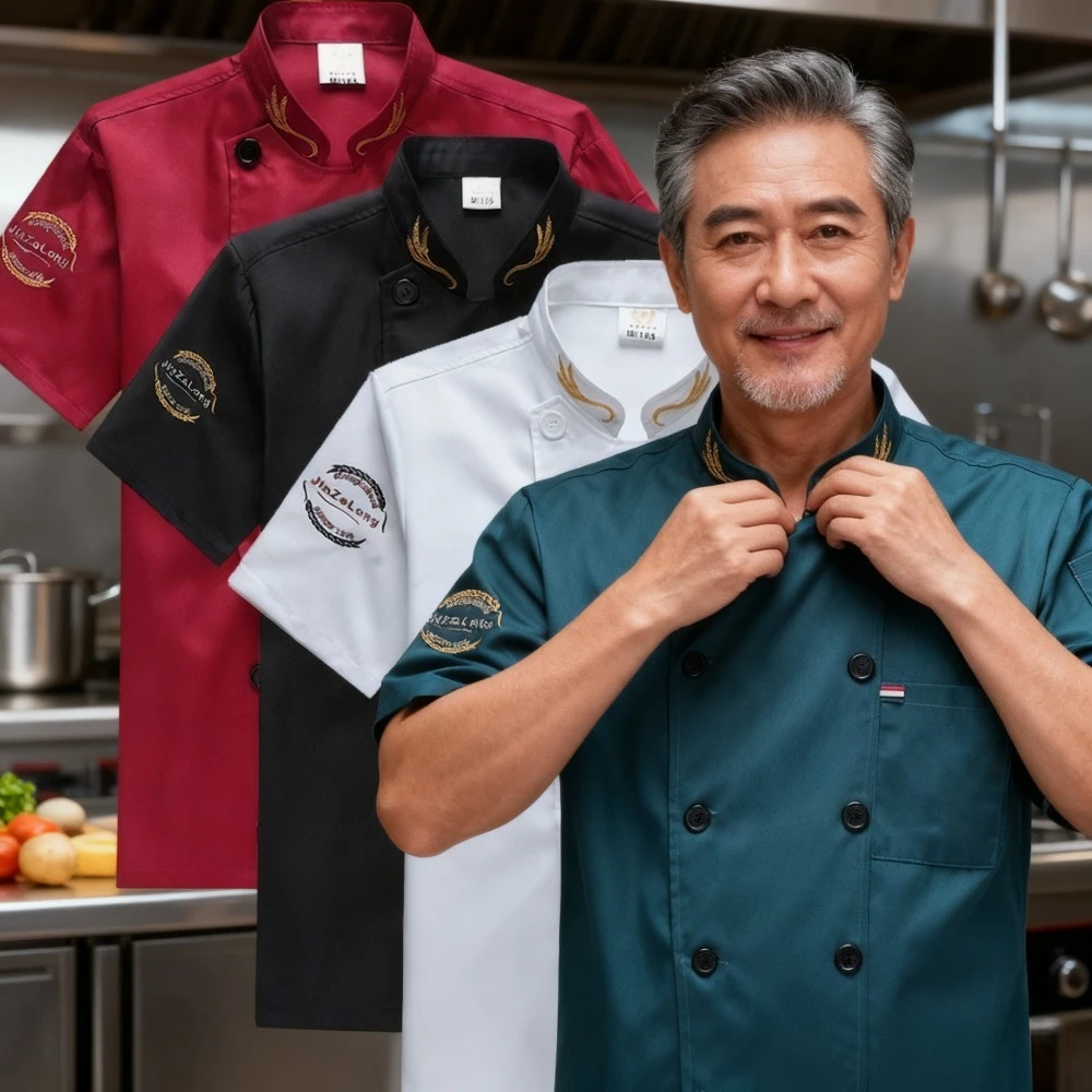 Мужская униформа шеф-повара с короткими рукавами, рубашка, кухонная спецодежда для шеф-повара, ресторан, отель, пекарня и шведский стол, одежда для персонала ресторана
Мужская униформа шеф-повара с короткими рукавами, рубашка, кухонная спецодежда для шеф-повара, ресторан, отель, пекарня и шведский стол, одежда для персонала ресторана