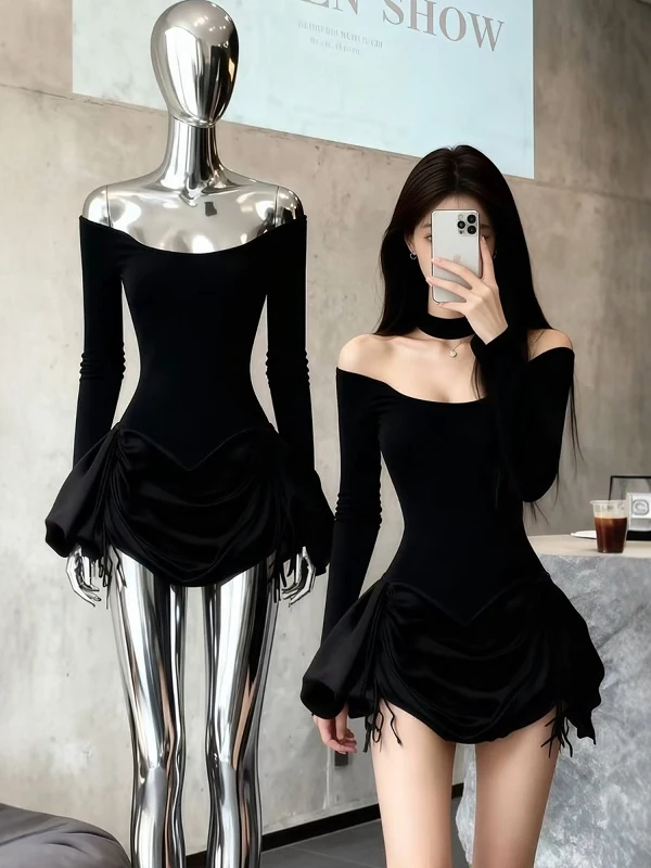 Sexy Bla-oulder Long Sve Dr Women's Autumn Winter Design Slimming ort Skirt Tight Waist A-Line Silhouette Dai...
Sexy Bla-oulder Long Sve Dr Women's Autumn Winter Design Slimming ort Skirt Tight Waist A-Line Silhouette Dai...