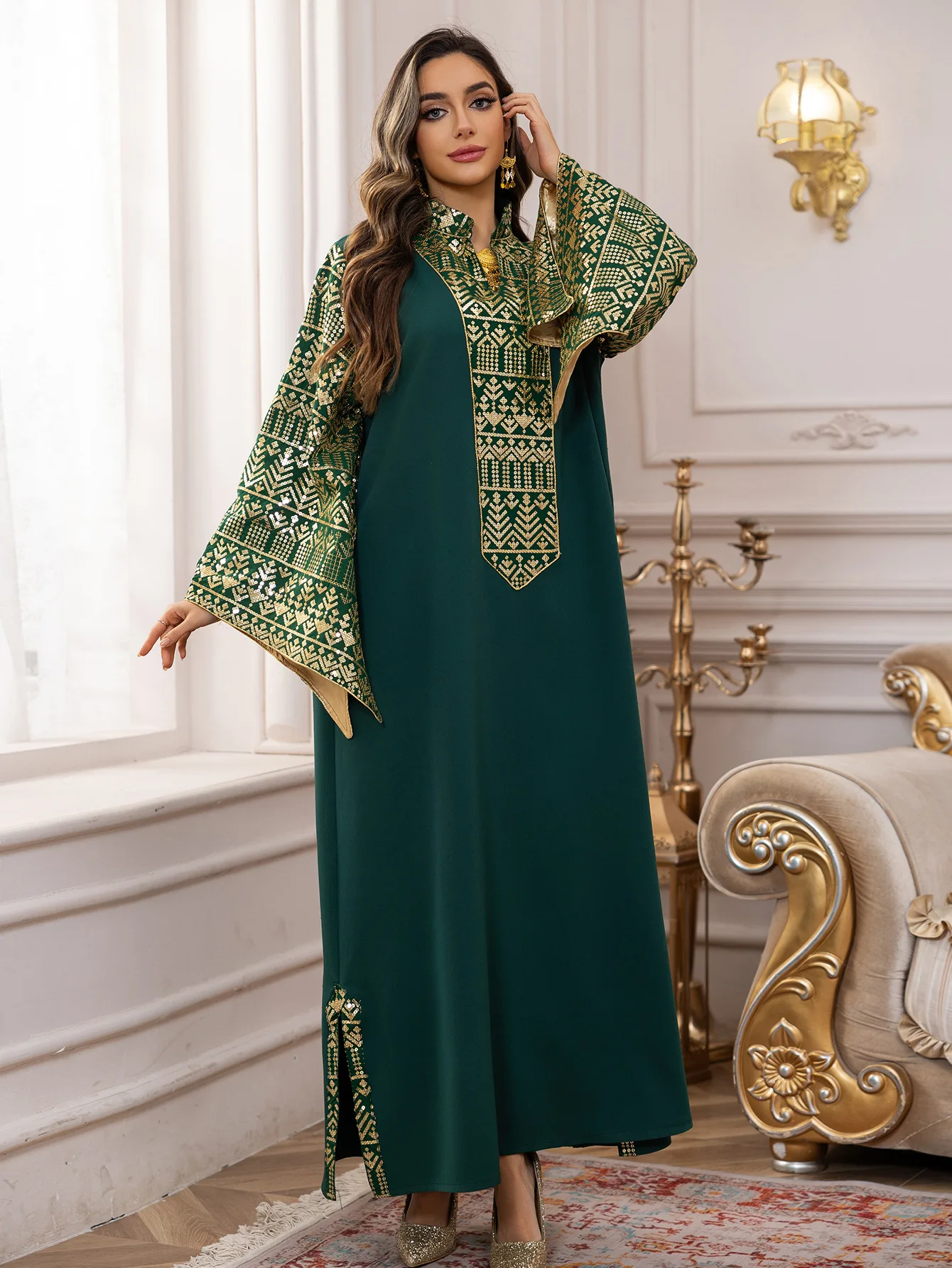 Khaleeji Kaftan Abaya Dress for Women, Sequins Decorations Evening Party Ramadan Eid Dubai Abaya Dress, Hijabi Islamic Clothing
Khaleeji Kaftan Abaya Dress for Women, Sequins Decorations Evening Party Ramadan Eid Dubai Abaya Dress, Hijabi Islamic Clothing