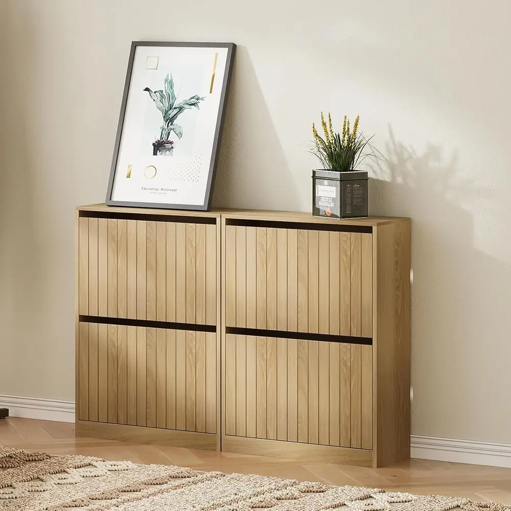 Oak Finish Double Shoe Storage Cabinet Set, Slim Design for Entryway, Freestanding Rack Organizer
Oak Finish Double Shoe Storage Cabinet Set, Slim Design for Entryway, Freestanding Rack Organizer