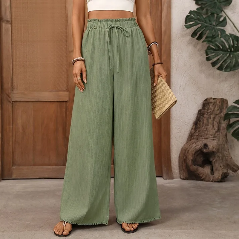 Women's Pants Summer New Daily Casual Beach Vacation Style Solid Color Lace Patchwork High Waisted Tied Wide Leg Pants
Women's Pants Summer New Daily Casual Beach Vacation Style Solid Color Lace Patchwork High Waisted Tied Wide Leg Pants