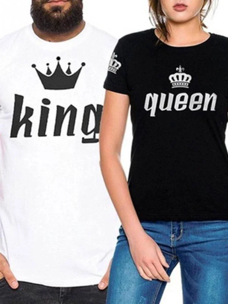 King Queen Letter Crown Print T Shirt Couple Short Sleeve O Neck Loose Lovers Tshirt Summer Women Man Tee Shirt Tops Clothes
King Queen Letter Crown Print T Shirt Couple Short Sleeve O Neck Loose Lovers Tshirt Summer Women Man Tee Shirt Tops Clothes