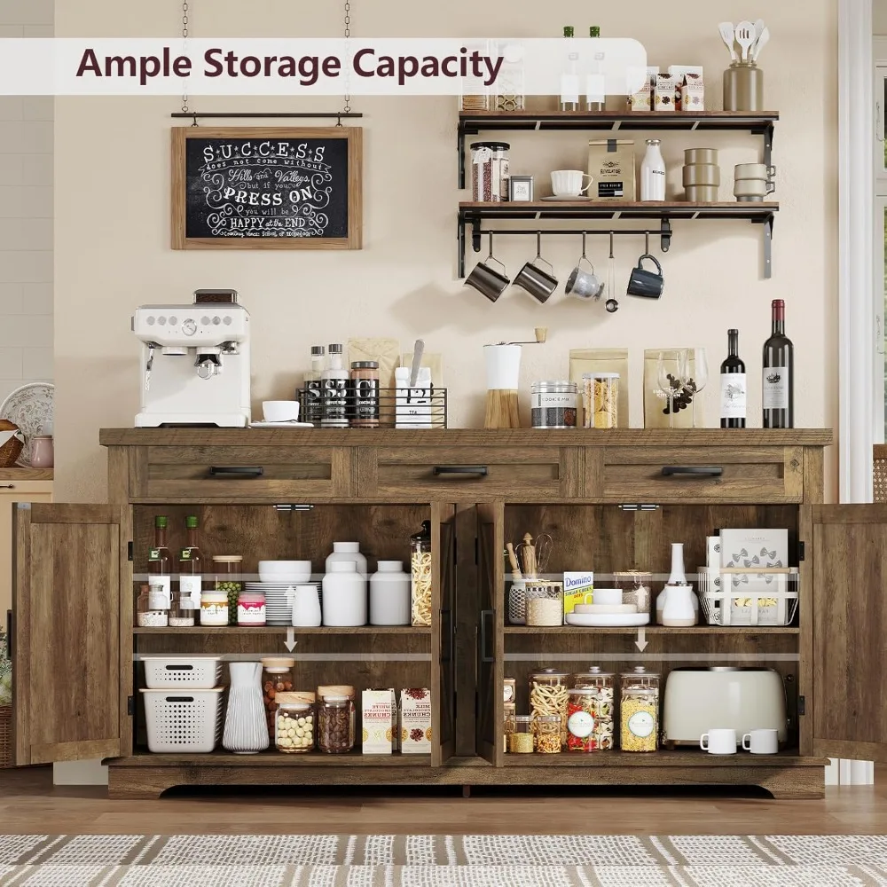 61" Large Buffet Cabinet with 4 Doors and 3 Drawers, Farmhouse Buffet Sideboard Cabinet with Storage, Customized
61" Large Buffet Cabinet with 4 Doors and 3 Drawers, Farmhouse Buffet Sideboard Cabinet with Storage, Customized