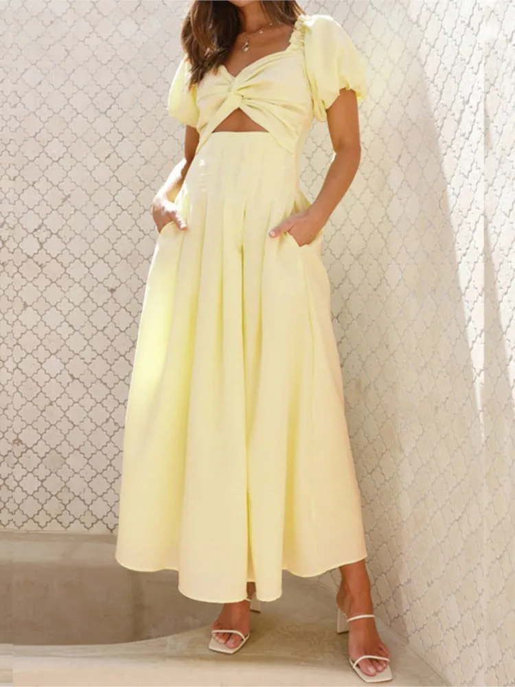 Summer Sexy Style Slim Hollow Sweet Backless Holiday Style Medium-length Dress Women's Simple Solid Color Half-open Collar Dress
Summer Sexy Style Slim Hollow Sweet Backless Holiday Style Medium-length Dress Women's Simple Solid Color Half-open Collar Dress