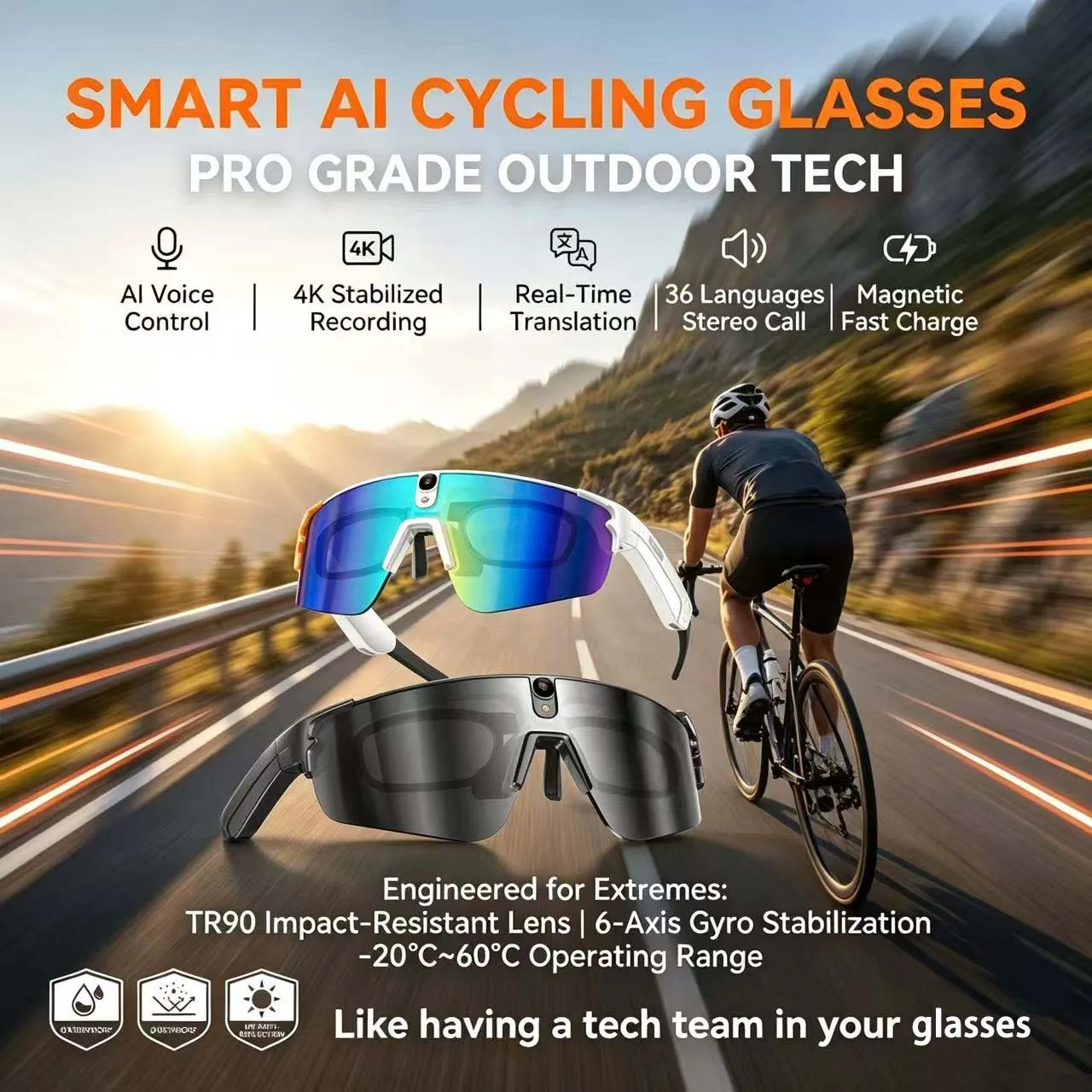 Cycling AI Smart Glasses 4K HD 800W Camera Bluetooth Call Translation Anti-shake Sunglasses Men Women Anit UV Waterproof Music
Cycling AI Smart Glasses 4K HD 800W Camera Bluetooth Call Translation Anti-shake Sunglasses Men Women Anit UV Waterproof Music