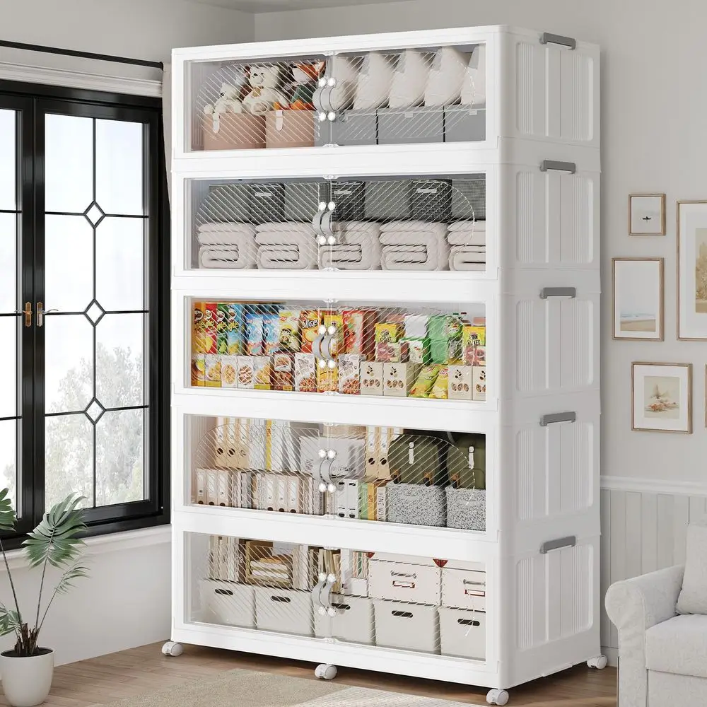 1200QT 5Tiers Extra Large Stackable Storage Bins with Lid, Collapsible Cabinet Closet Organizer Plastic Container Box with Whee
1200QT 5Tiers Extra Large Stackable Storage Bins with Lid, Collapsible Cabinet Closet Organizer Plastic Container Box with Whee