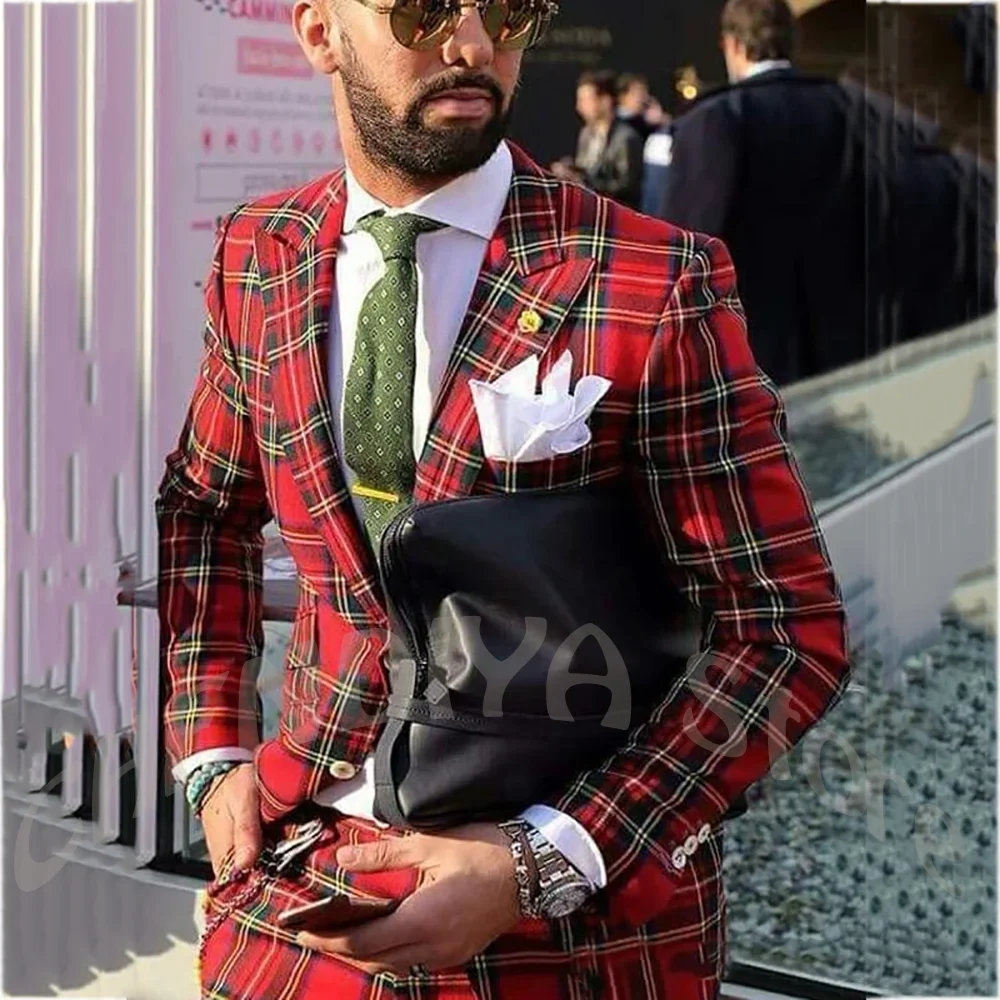 Men’s Red Plaid Suit Slim Fit 2 Piece Peaked Lapel Jacket Trousers for Holiday Party Christmas Wedding Prom Custom Made Outfit
Men’s Red Plaid Suit Slim Fit 2 Piece Peaked Lapel Jacket Trousers for Holiday Party Christmas Wedding Prom Custom Made Outfit