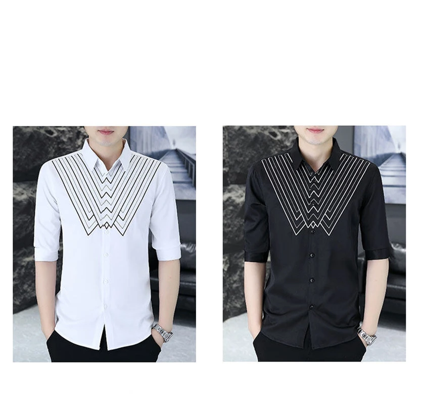 Summer three-quarter sleeve shirt for men, slim fit, trendy, mid-length sleeve, new design, short sleeve, cool and street-friend
Summer three-quarter sleeve shirt for men, slim fit, trendy, mid-length sleeve, new design, short sleeve, cool and street-friend