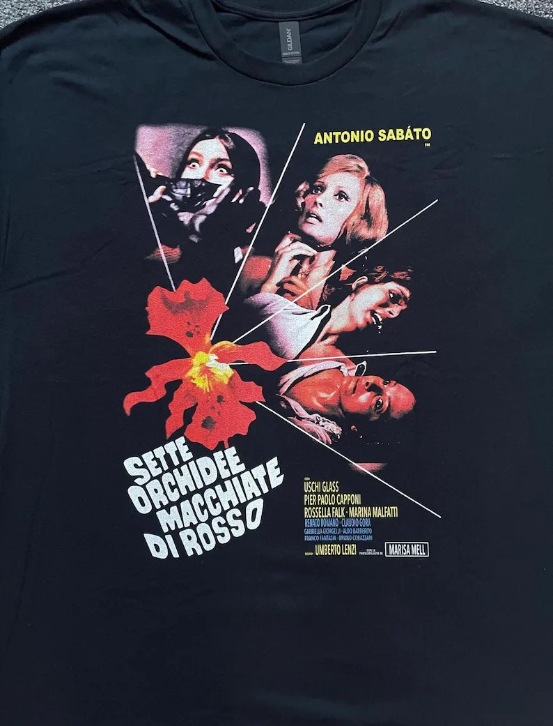Seven Bloodstained Orchids - T shirt - Various Sizes - Giallo Italian Horror Movie Lenzi
Seven Bloodstained Orchids - T shirt - Various Sizes - Giallo Italian Horror Movie Lenzi