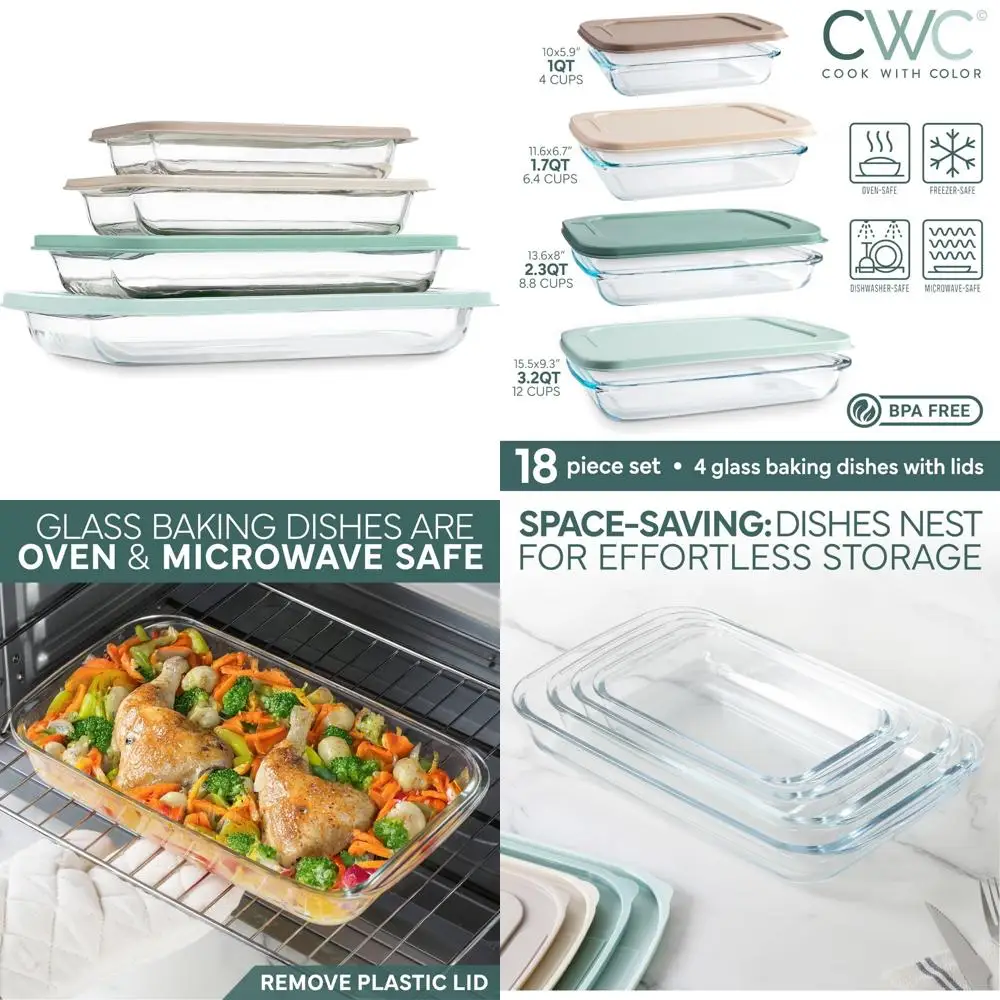 8-piece deep glass baking dish set with plastic lids – casserole and food storage containers for lasagna, leftovers – freezer-t
8-piece deep glass baking dish set with plastic lids – casserole and food storage containers for lasagna, leftovers – freezer-t