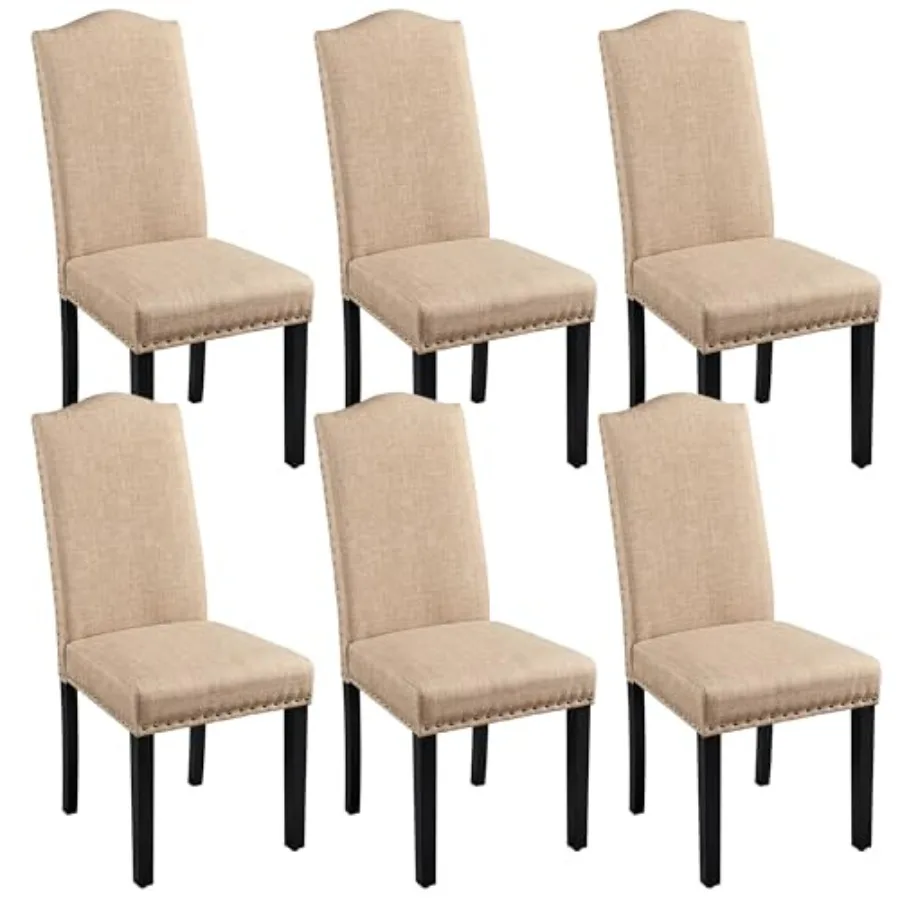 Set of 6 Modern Dining Chairs with Fabric Upholstery and Solid Wood Legs Nailhead Trim Armless Design Khaki Ideal for Kitchen L
Set of 6 Modern Dining Chairs with Fabric Upholstery and Solid Wood Legs Nailhead Trim Armless Design Khaki Ideal for Kitchen L