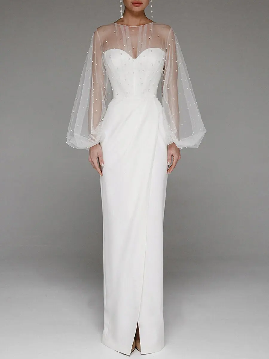 Spring and summer new solid color elegant long sleeved long skirt women's fashion sexy strapless pearl wrapped buttocks dress
Spring and summer new solid color elegant long sleeved long skirt women's fashion sexy strapless pearl wrapped buttocks dress