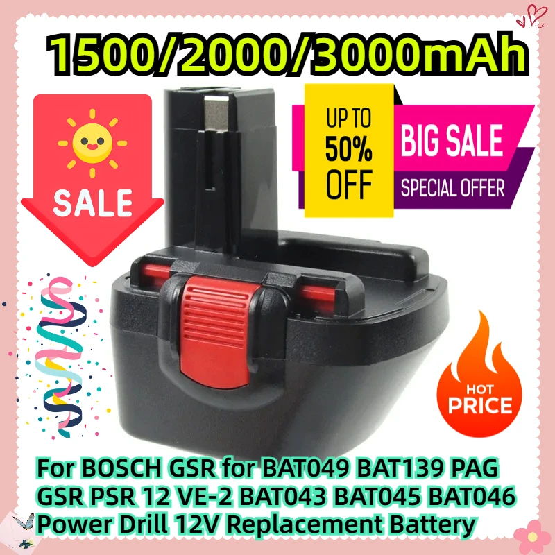 For BOSCH GSR for BAT049 BAT139 PAG GSR PSR 12 VE-2 BAT043 BAT045 BAT046 Power Drill 12V Replacement Battery
For BOSCH GSR for BAT049 BAT139 PAG GSR PSR 12 VE-2 BAT043 BAT045 BAT046 Power Drill 12V Replacement Battery