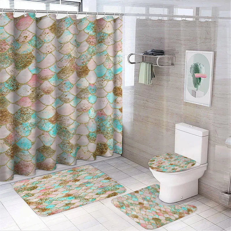 Mermaid Scale Bathroom Decor Set - Shimmering Shower Curtain, Non-Slip Bath Mats & Toilet Cover, Pink & Teal Design (4-Piece)
Mermaid Scale Bathroom Decor Set - Shimmering Shower Curtain, Non-Slip Bath Mats & Toilet Cover, Pink & Teal Design (4-Piece)