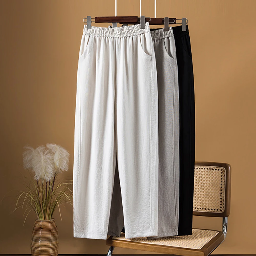 Korean style khaki straight leg pants for women's summer new high waisted fashionable plus size elastic linen loose casual pants
Korean style khaki straight leg pants for women's summer new high waisted fashionable plus size elastic linen loose casual pants