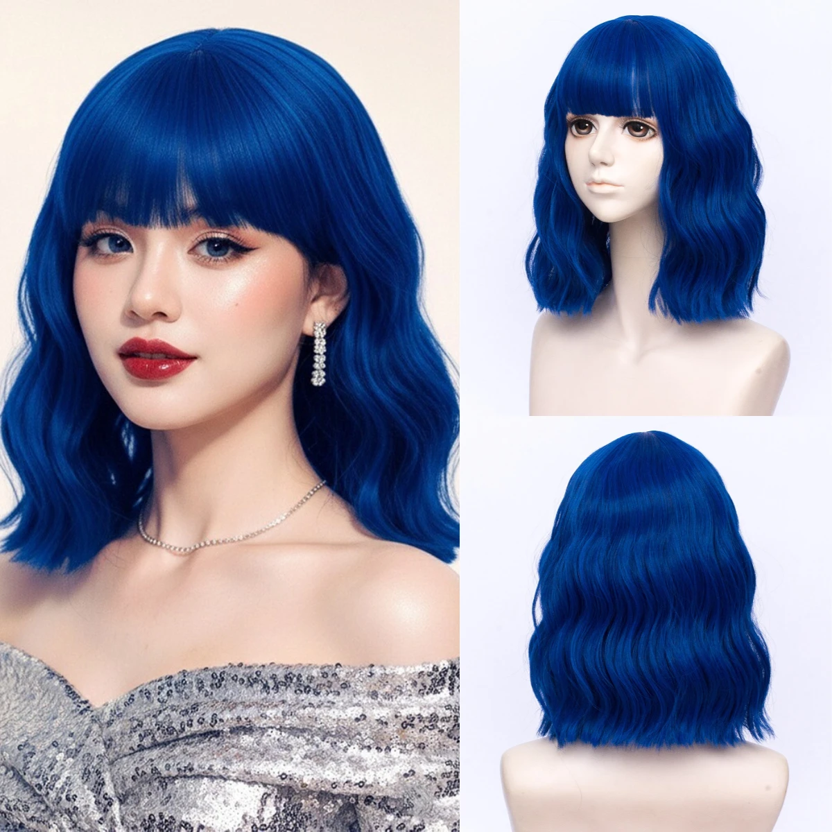 Synthetic Short Curly Wavy Blue Bob Wig with Bangs for Women Cosplay Anime Lolita Party Cosplay Wigs Heat Resistant
Synthetic Short Curly Wavy Blue Bob Wig with Bangs for Women Cosplay Anime Lolita Party Cosplay Wigs Heat Resistant
