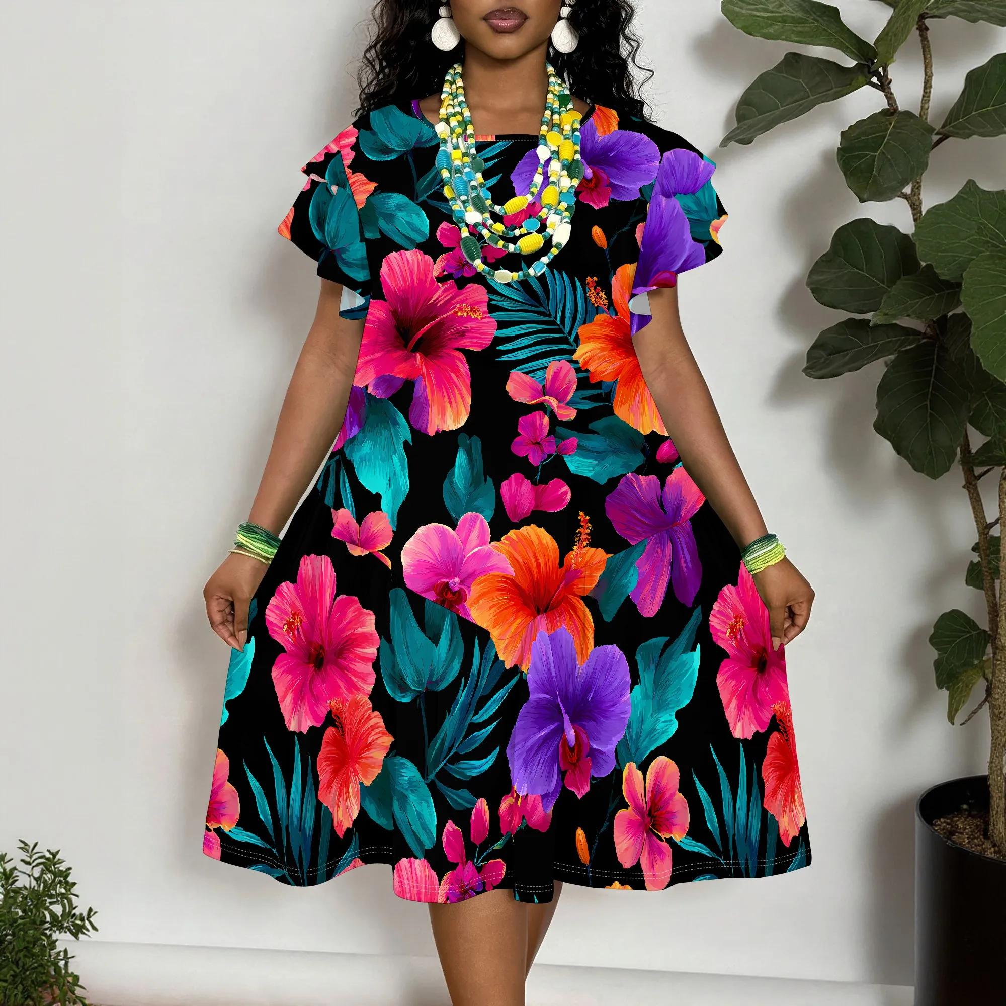 Women's Plus Size Floral Print Short Sleeve Dress Black Tropical Hibiscus Summer Casual Loose Fit
Women's Plus Size Floral Print Short Sleeve Dress Black Tropical Hibiscus Summer Casual Loose Fit
