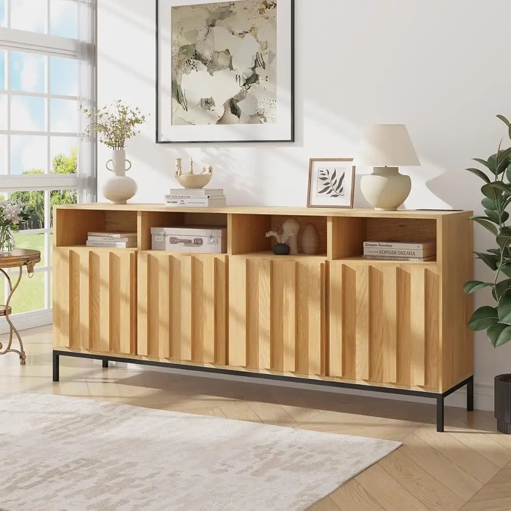 70"" Large Storage Cabinet With Fluted Panel Doors, Buffet Sideboard Cabinet With Power St And Adjustable Shelves, Modern
70"" Large Storage Cabinet With Fluted Panel Doors, Buffet Sideboard Cabinet With Power St And Adjustable Shelves, Modern
