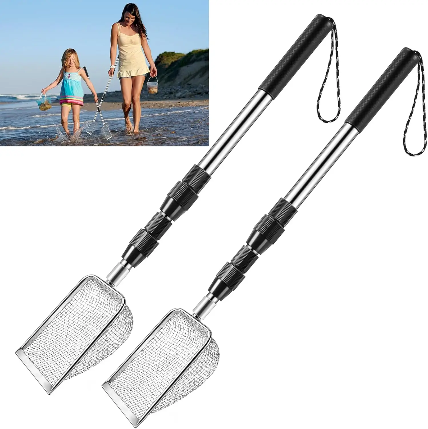 Upgraded 2-Pack Shark Tooth Sifter with Extendable Handle, Stainless Steel Beach Sand Scoop for Shells
Upgraded 2-Pack Shark Tooth Sifter with Extendable Handle, Stainless Steel Beach Sand Scoop for Shells