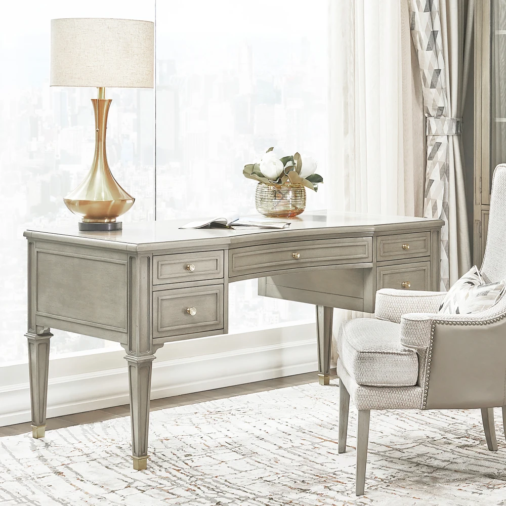 Dauphin Gold Accent 5-Drawer Wood Executive Desk, Grey Cashmere Rubber Wood & Veneer, Office Desk
Dauphin Gold Accent 5-Drawer Wood Executive Desk, Grey Cashmere Rubber Wood & Veneer, Office Desk