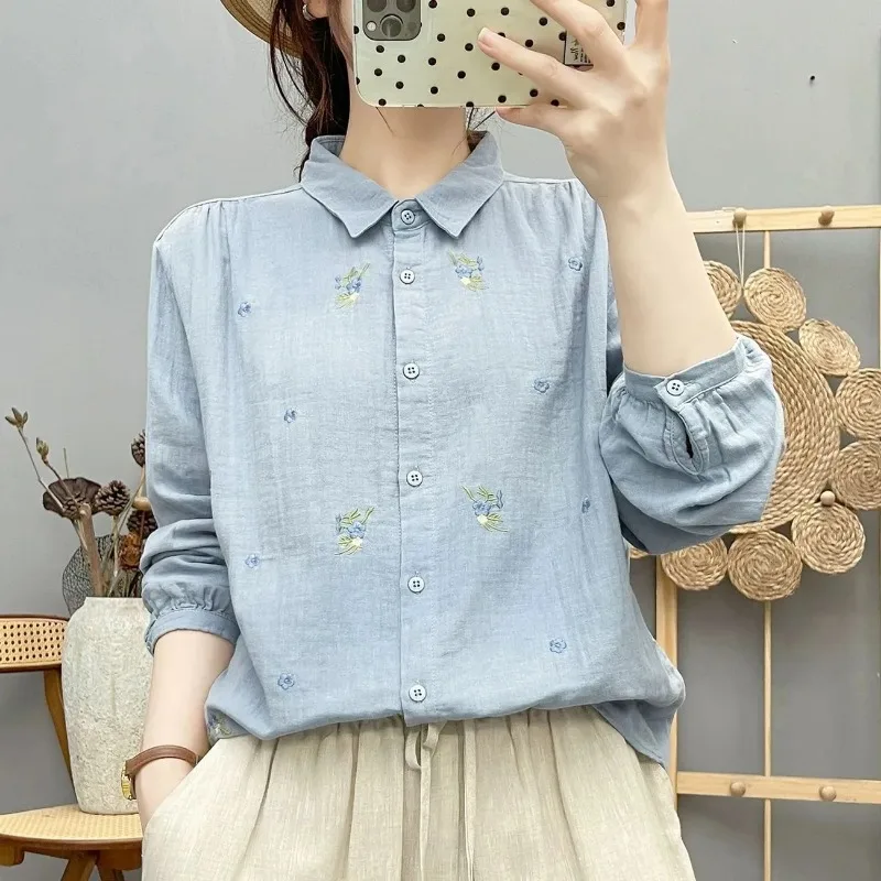 Women's Floral Embroidered Cotton Gauze Shirt Casual Long Sleeve Button Down Blouse
Women's Floral Embroidered Cotton Gauze Shirt Casual Long Sleeve Button Down Blouse