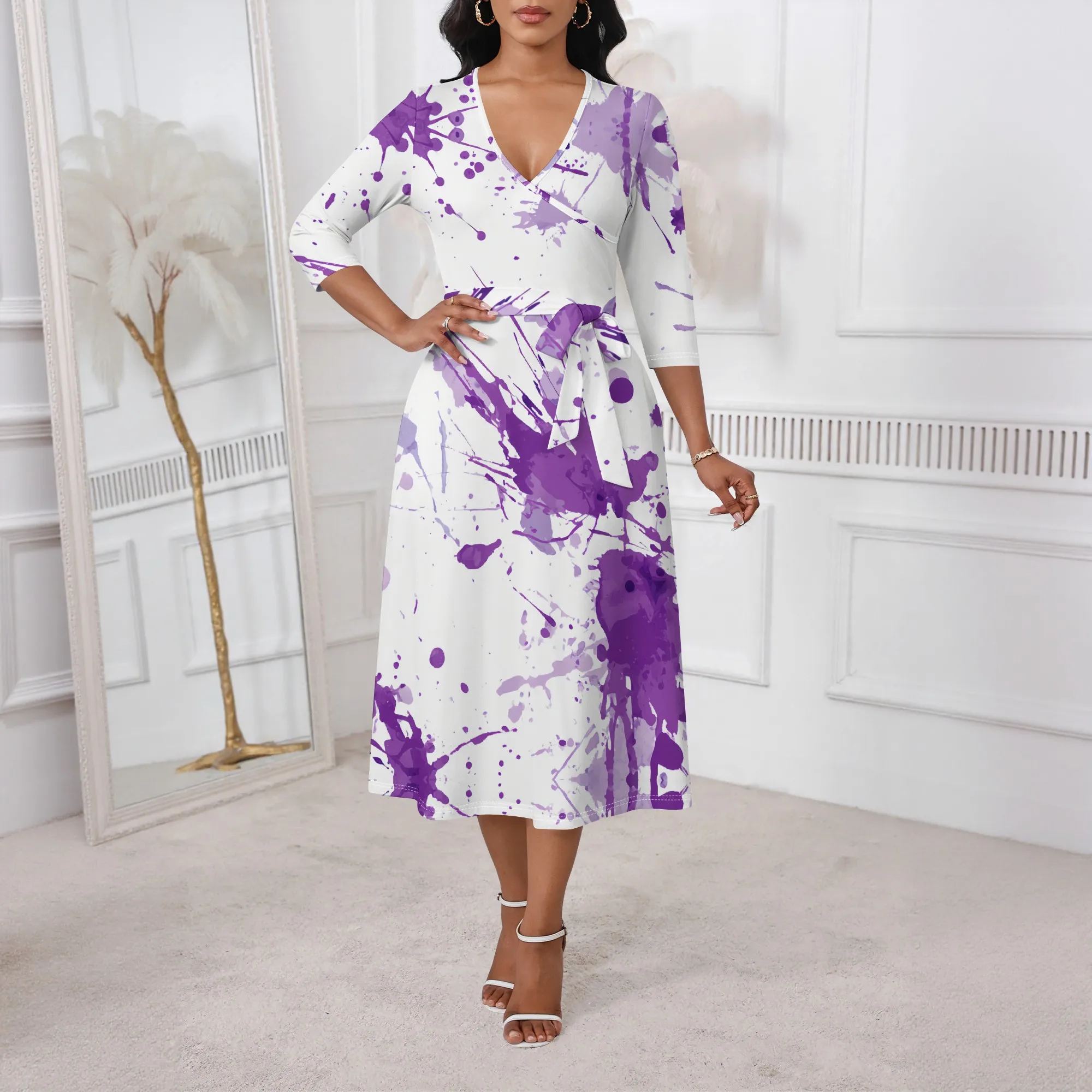 Purple Paint Splash Wrap Dress XS-3XL V-Neck A-Line Style with Belt for Spring Brunch, Art Gallery or Creative Festival Look
Purple Paint Splash Wrap Dress XS-3XL V-Neck A-Line Style with Belt for Spring Brunch, Art Gallery or Creative Festival Look