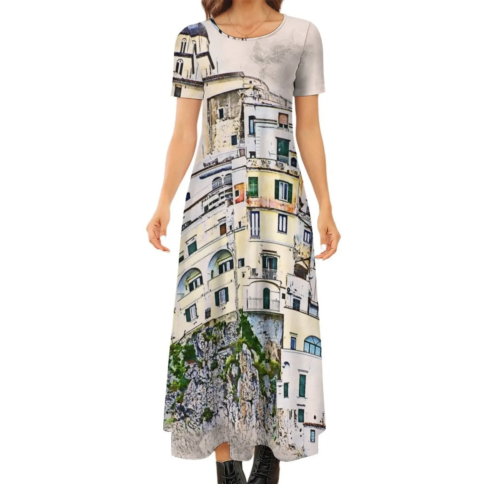 Amalfi, Italy Round Neck Short Sleeve Dress Long dresses long dress women summer
Amalfi, Italy Round Neck Short Sleeve Dress Long dresses long dress women summer