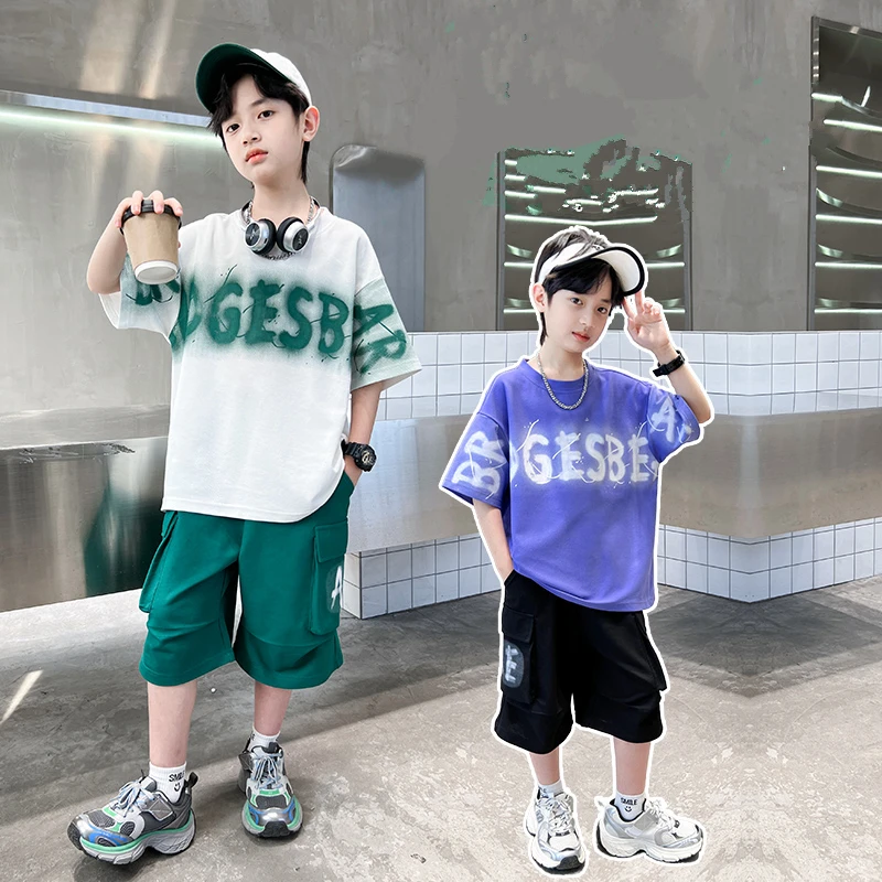 Hot Sale Teenager Boy Summer Tee Top and Bottom Clothes Set for Child Letter Print Cotton T-shirt + Shorts 2 Piece Clothing Suit
Hot Sale Teenager Boy Summer Tee Top and Bottom Clothes Set for Child Letter Print Cotton T-shirt + Shorts 2 Piece Clothing Suit