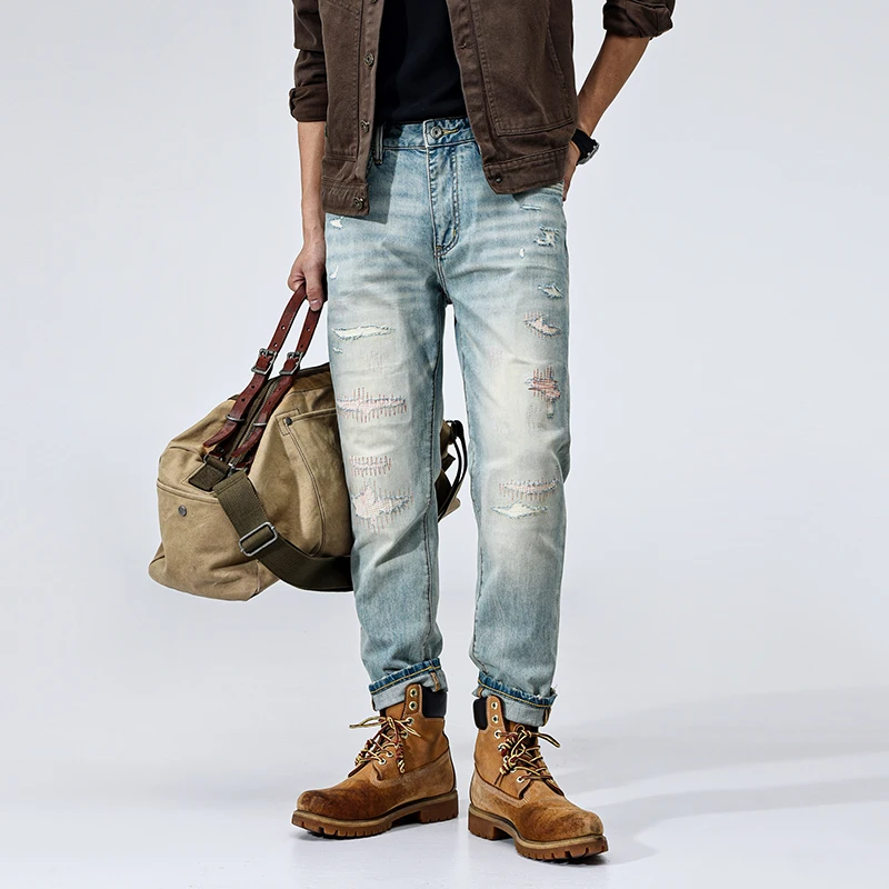 High-end American Vintage Stone-washed Distressed Jeans for Men Spring Trendy Brand Embroidered Slim-fit Straight Cropped Pants
High-end American Vintage Stone-washed Distressed Jeans for Men Spring Trendy Brand Embroidered Slim-fit Straight Cropped Pants
