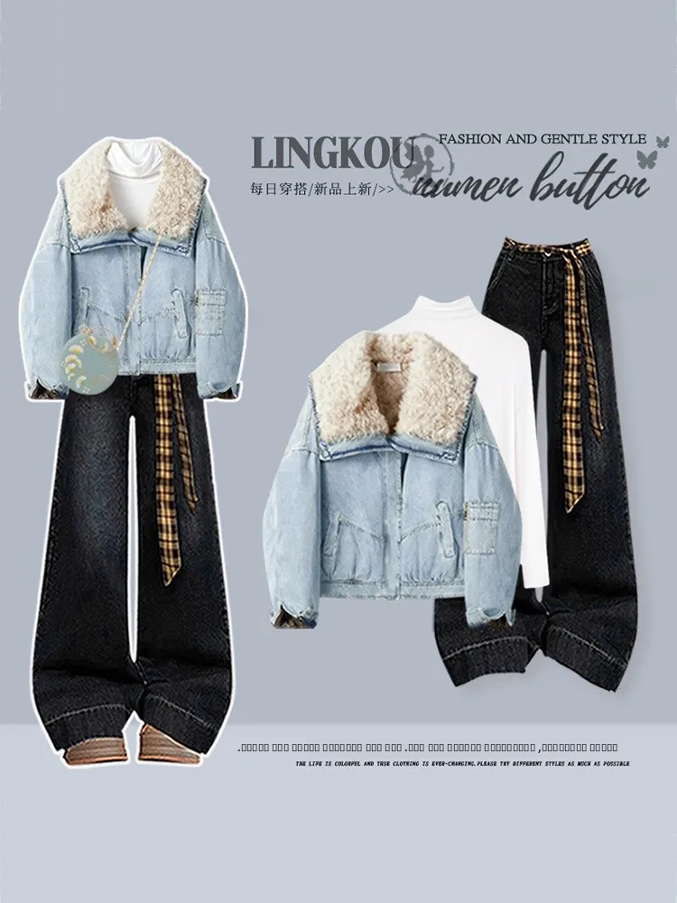 Модный комплект из джинсовой куртки и джинсов с высокой талией для женщин больших размеров на осень-зиму...
Модный комплект из джинсовой куртки и джинсов с высокой талией для женщин больших размеров на осень-зиму...